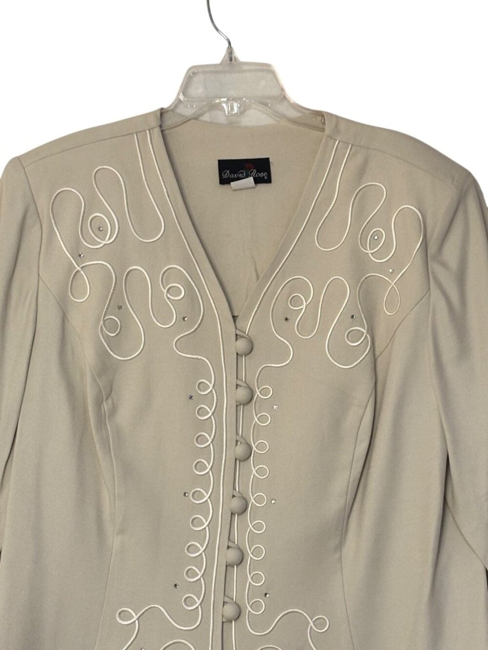 David Rose Beige Embroidered Button Front Blazer Jacket Women Plus Size 22W VTG